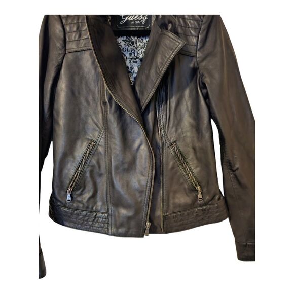 GUESS Genuine Leather Moto Jacket - Size Medium - Picture 5 of 11